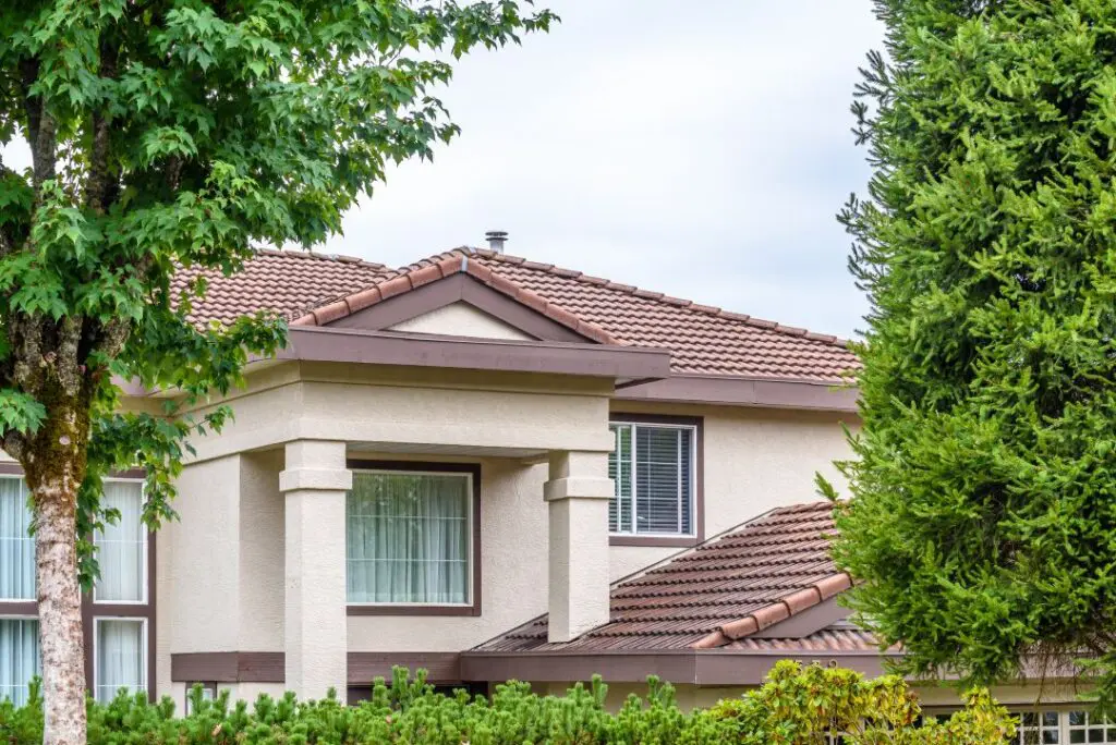 Full frame of house with tile roof