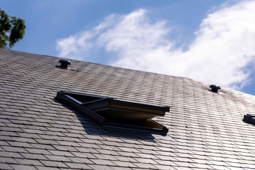 Open skylight on a roof.